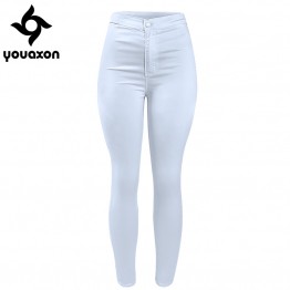 1888 Youaxon Women`s High Waist White Basic Casual Fashion Stretch Skinny Denim Jean Pants Trousers Jeans For Women