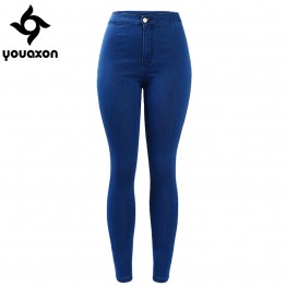 1894 Youaxon Women`s Brand New High Street Blue High Waist Skinny Denim Pants Jeans For Women Jean Free Shipping