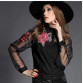 2015 new spring and summer blouse blusa embroidered flowers organza long-sleeved white shirt Black and white women tops 606B 28