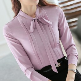 2016 Autumn OL elegant bow slim shirt women's long sleeve Formal chiffon blouse office ladies plus size fashion tops work wear
