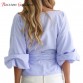 2016 Autumn Women Sexy Fashion Blouse V Neck Puff Sleeve Cross Bandage Bow Tie Sashes Off Shoulder Blouses Shirts Ladies Tops