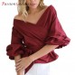 2016 Autumn Women Sexy Fashion Blouse V Neck Puff Sleeve Cross Bandage Bow Tie Sashes Off Shoulder Blouses Shirts Ladies Tops32731215619