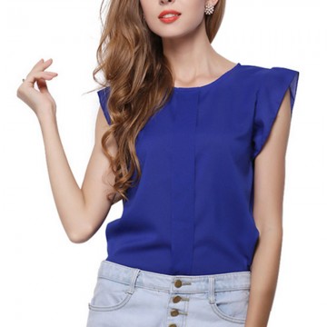 2016 Fashion Short Butterfly Sleeve Women Blouses Clothing Casual Chiffon Shirt Blusas Tops Asymmetric Fold Pattern Plus size32261880466