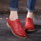 2016 Genuine Leather Shoes Women Brogues Oxfords Flat Heels Round Toe Handmade Women Casual Shoes Plus Size 42
