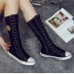 2016 New Fashion 7Colors Women&#39;s Canvas Boots Lace Zip Knee High Boots Women Motorcycle Boots Flats Casual Tall Punk Shoes C11432729969472
