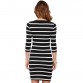 2016 New Spring Summer  Women Round Neck Fashion Black and White Striped Long Sleeve Straight Plus Size Casual Dress32616030329