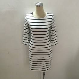 2016 New Spring Summer  Women Round Neck Fashion Black and White Striped Long Sleeve Straight Plus Size Casual Dress