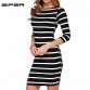 2016 New Spring Summer  Women Round Neck Fashion Black and White Striped Long Sleeve Straight Plus Size Casual Dress32616030329
