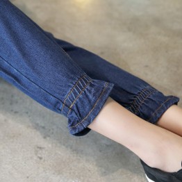 2016 Spring Summer New Plus Size Korean Women Fashion High Waist Denim Ruffles Pants Bottoming Pants Women Jeans