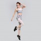 2016 Women Sport Yoga Set Geometric Print Bra+Mesh Spliced Slimming Legging Fitness Running Gym Sportwear Workout Clothes Suit