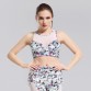 2016 Women Sport Yoga Set Geometric Print Bra+Mesh Spliced Slimming Legging Fitness Running Gym Sportwear Workout Clothes Suit