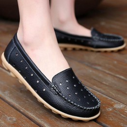2017 Breathable Genuine Leather Flat Shoes Wear-resistant Cowmuscle Sole Women Casual Shoes Women's Loafers JJ801-1