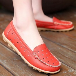 2017 Breathable Genuine Leather Flat Shoes Wear-resistant Cowmuscle Sole Women Casual Shoes Women's Loafers JJ801-1