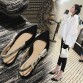 2017 Fashion Name Brand  Women Sexy Pointed Toe Slingback Tied Butterfly-Knot Lady Nude Shoes Slip On Low Square Heel Show Shoes