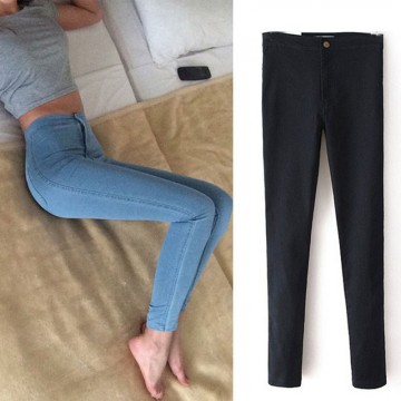 2017 Fashion high waist Women jeans Stretch Skinny jeans Female high quality slim Pencil pants black Denim Ladies pants C0455