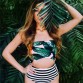 2017 New Arrival Green Leaf Print Swimsuit Striped High Waist One Piece Swimwear Swimsuit Patchwork Women Swimwear32780658339