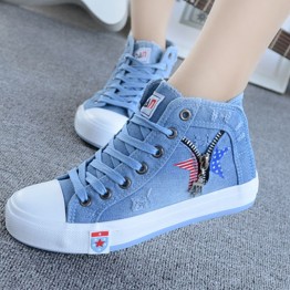 2017 New Arrival Women Shoes Fashion Comfortable denim Casual Women's Shoes Blue High Top Canvas Shoes Woman Flat with