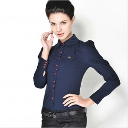 2017 New Fashion Elegant Long sleeve Cotton OL Body Shirt Button Design Dark Blue White Red S-3XL SY0095 Free shipping Plus Size