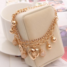 2017 New Fashion Jewelry Gold Chain Jewelry Heart Pendant Multilayer bracelet factory price wholesales bracelets & bangles