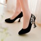 2017 New Fashion Women Shoes High Heel Flock Shallow Mouth Round Toe Black Pumps Shoes Woman Crystal Shoes Spring Autumn Size 4332265460367
