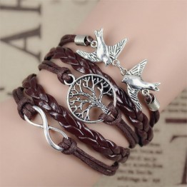 2017 New Infinity Love Leather Love Owl Leaf Charm Handmade Bracelet Bangles Jewelry Friendship Gift Items 2pac/lot