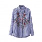 2017 New Spring Autumn Women Blouse Flower Embroidery Long Sleeve Work Shirts Women office Tops Striped blouse for business