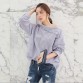 2017 New Spring Summer Fashion Women Shirts Batwing Full Sleeve Striped Loose Oblique Collar Blouse Shirt Top Blue 126932628795774