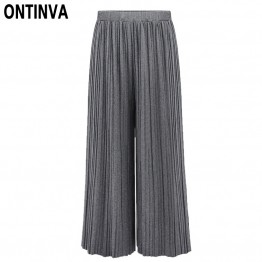 2017 Pleated Wide Leg Pants Women High Waist Pantalon Femme Oversized Bottomes Spring Summer New Arrivals Formal Lady Trousers 