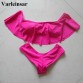 2017 Red off shoulder Sexy bandeau ruffle flounce bikini set two pieces swimsuit swimwear swim suit for women bathing suit V14R32795636934