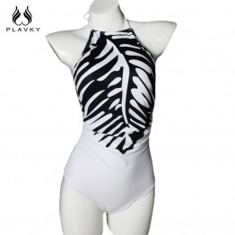 2017 Sexy White Black Leaf Printed Trikini High Cut Bathing Suit Bodysuit Monokini Maternity Swimwear Women One Piece Swimsuit