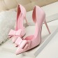 2017  Shoes Woman Fashion Sweet Bowtie Pointed Toe Sexy Women Party Shallow Mouth Side Hollow Women Thin High Heel Shoes