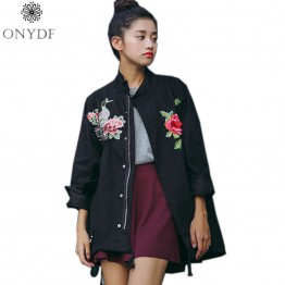 2017 Spring Black Oversized Coat Ethnic Vintage Embroidery Jacket Women Basic Coats Outwear Jaqueta Feminina Chaquetas Mujer