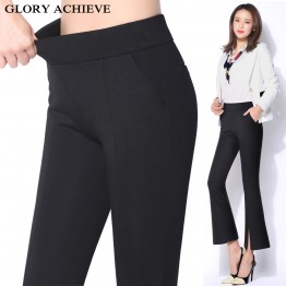 2017 Spring Summer Flare Pants Women bottoms Mid Waist Black White Women Flare Pant Fashion Slim OL Style Black Suit Pants 4XL