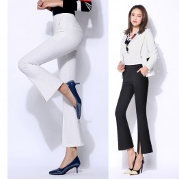 2017 Spring Summer Loose Flare Pants Ladies Black White Split Trousers Women High Waist Pantalon Femme  Plus Size S-4XL Bottomes
