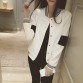 2017 Spring style black and white color block casual baseball shirt short jacket female Covered button women coat cardigan