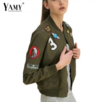 2017 autumn stand collar embroidered bomber jacket women Army green flight suit jaqueta feminina biker outwear women coat32682424231