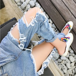 2017 hot Spring and summer women jeans Pocket Ladies Jeans Vintage  Trousers Hole  Vintage Denim Ankle-Length pants  Mid Waist