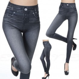 2017 hot selling women's printed slim high elastic jeggings fake jeans girls leggings with 2 pockets causal fasion leggins