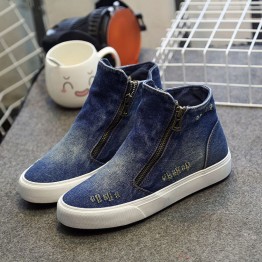 2017 new high-top canvas shoes women zipper hole denim increased women's casual canvas shoes student shoes