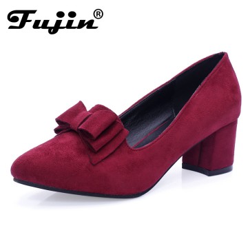 2017 slipony Brand Big Size Women spring shoes bow square shoe heel women Female Ladies Party With Bow slip on Brand Women Pumps32620618088