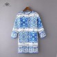 2017 spring Blue And White Porcelain floral jacquard long jacket women coat32428086183
