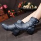 2017 women Vintage Style genuine leather large yard winter mid heeled warm plush Soft Cowhide shoe Women's Shoes chaussure femme