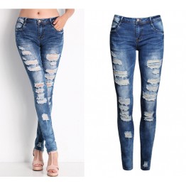 2045 New 2017 Hot Fashion Ladies Cotton Denim Pants Stretch Womens Bleach Ripped Skinny Jeans Denim Jeans For Female