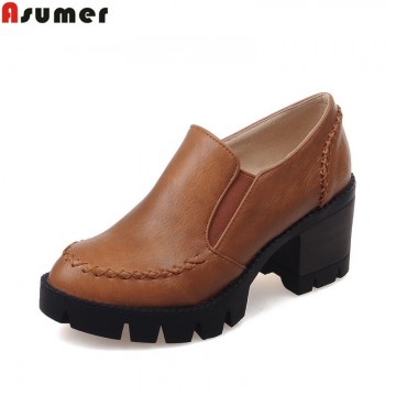 ASUMER Plus size 34-43 new fashion slip on women pumps high quality thick high heels platform shoes woman32585023513