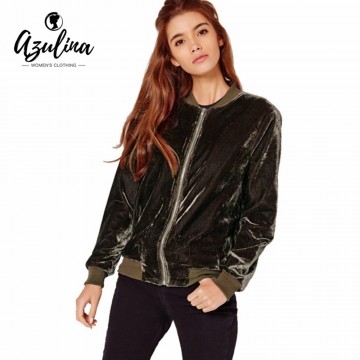 AZULINA velvet Jacket Coat Ladies Autumn Spring 2017 Women Outwear Casual Baseball Bomber Coat Jackets Female Overcoat Femme32770029235