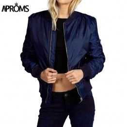 Aproms Winter Ladies Zipper Basic Coats 2017 Fashion Women Black Blue bomber jacket Long Sleeve Casual Slim Coat chaquetas 
