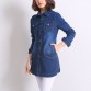 Autumn Women Dark Blue Long Denim Jacket Breasted Closure Side Slit Korean Style Fashion Loose Casual Coat32735114655