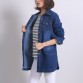 Autumn Women Dark Blue Long Denim Jacket Breasted Closure Side Slit Korean Style Fashion Loose Casual Coat