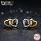 BAMOER 2017 New Arrival 925 Sterling Silver Heart to Heart Small Stud-Earrings Women Engagement Jewelry PAS442