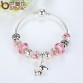 BAMOER 2017 New Arrival Silver Color Lovely Dog Pendant Pink European Glass Beads Charm Bracelets & Bangles Jewelry PA3810